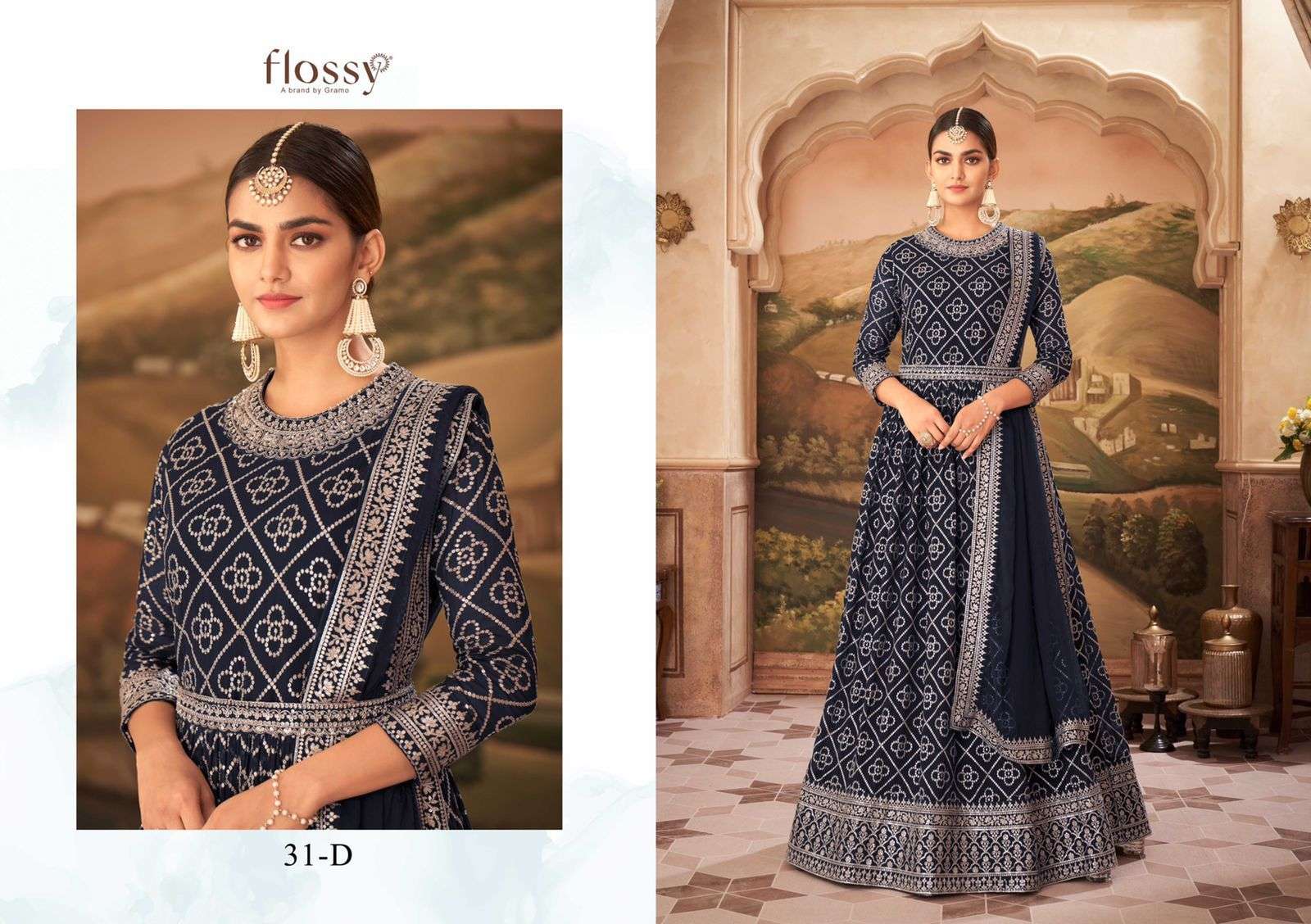 Flossy-Rooh Colour Vol 2-Heavy-Georgette-Embroidery-Work-Long-Gown-Kurti-Inner-Satin-Pant-Georgette-Dupatta-31-D